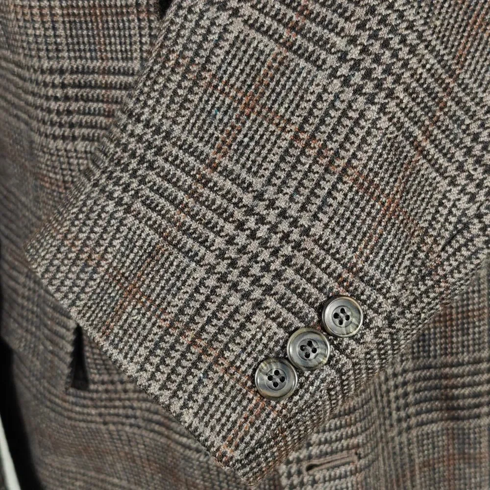 Haggar Men's Tweed Sport Coat Blazer Two Button Brown Plaid Wool Blend Size‎ 42L